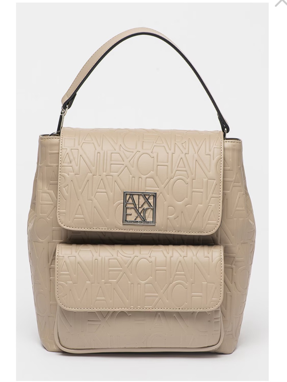 A|X Armani Exchange Beige Embossed Logo Backpack with Top Handle
